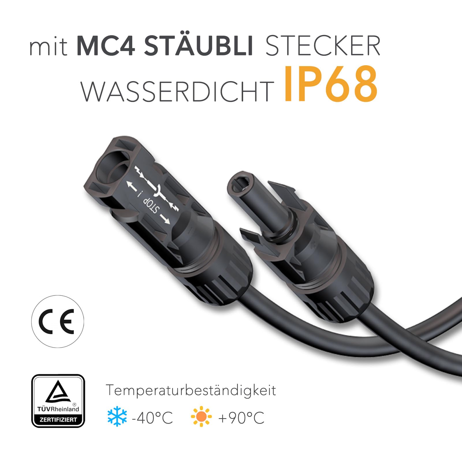 Cavo di collegamento professionale da MC4 a MC4, 6 mm², 10 m