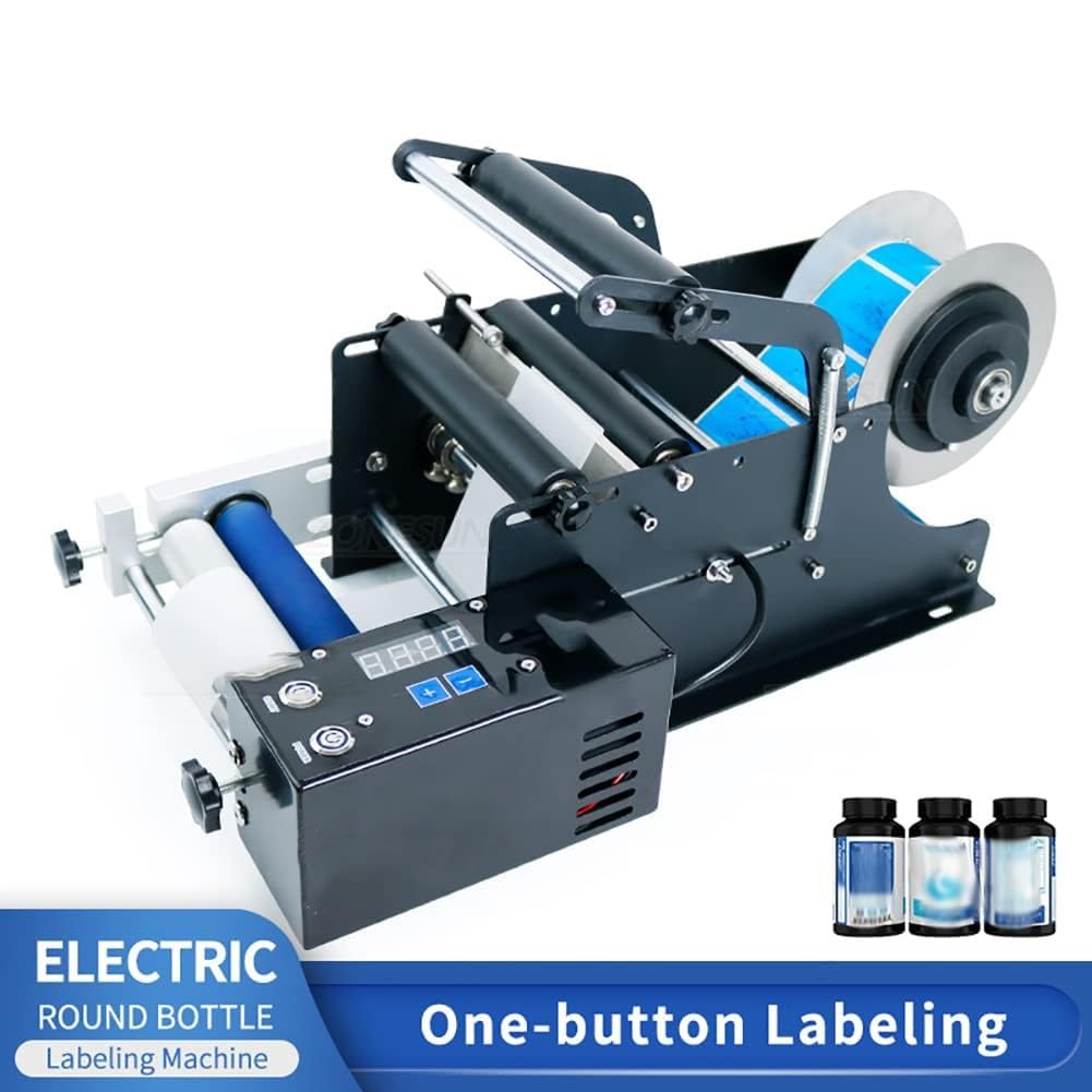 Etichettatrice elettrica semiautomatica per bottiglia rotonda, applicatore di etichette da 15-120 mm, 15-30 pezzi/min, adatto a vetro plastica metallo