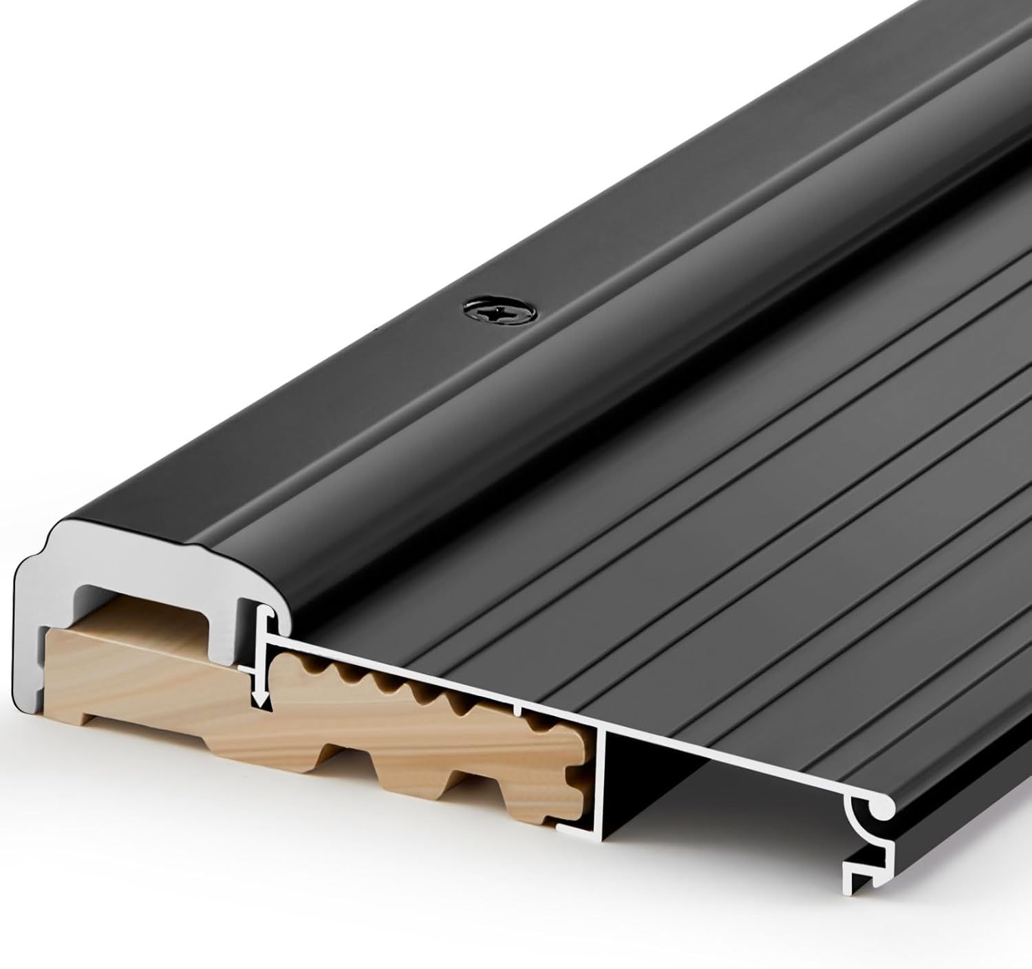 Blulu 36" Aluminum Exterior Door Threshold 5 5/8" Swing Threshold Heavy Duty Adjustable Aluminum Door Sill Pan for Weatherproof & Easy Install for Residential/Commercial Use, Black 36 Inch