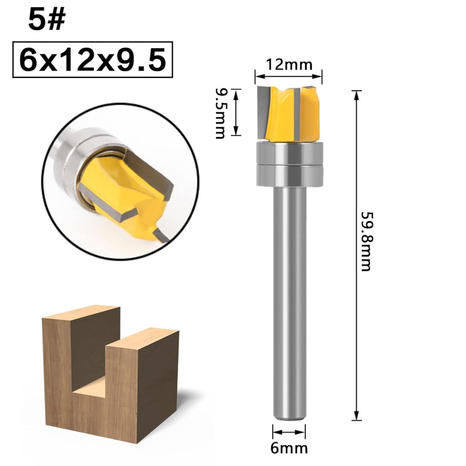 BAWHO Dia Mortise Template Flush Trim 2-3 Flutes Router Bits -6mm Shank 1Pcs ( Size : NO.6 )