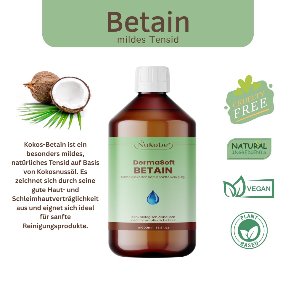Betain 1000 ml – Tensioactif pour cosmétiques naturels et fabrication de savon | Cocamidopropyl Betaine | Shampoing DIY, gel douche et produits de nettoyage | Végétalien et doux pour la peau