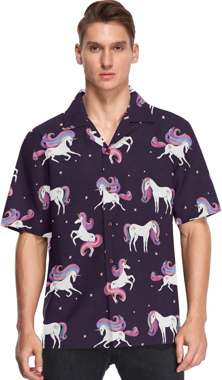 visesunny Stylish Men's Seasonal Hawaiian Print Button Down Short Sleeve Shirt Beach Clothing Unisex S-XXXL