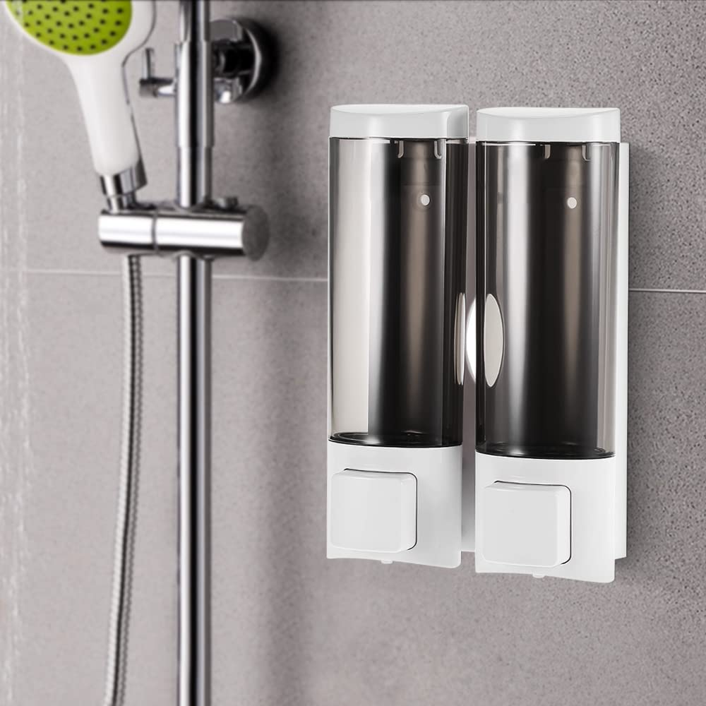 Irishom Soap Dispenser Wall Mount, Double Liquid Shampoo Shower Gel Dispenser Hand Cleanser Washroom Lotion Dispenser for Bathroom Restroom Hotel 200mlx2