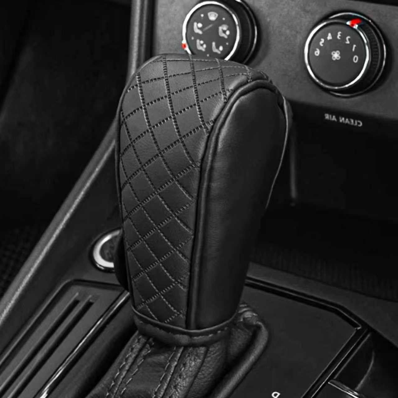 KUQUTIDY Anti-Slip Leather Gear Shift Knob Cover - Breathable Universal Protector for Cars Trucks SUVs (Black)