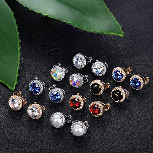 Loyallook 8Pairs Round Clip Earrings For Women Faux Pearl Cubic Zirconia Non Piercing Clip On Earrings Fashion Mixed Color Non Pierced Earrings Set #TOP5