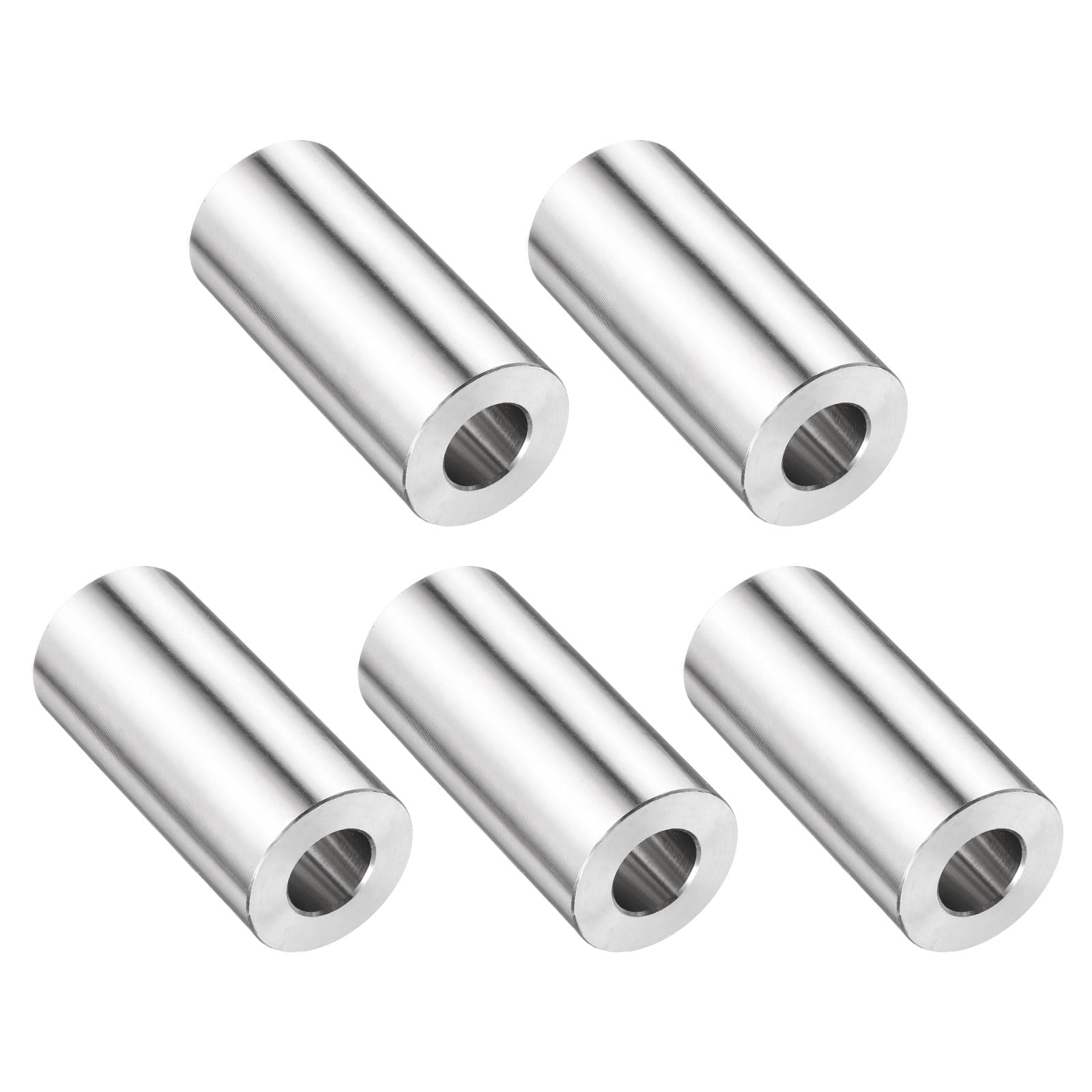 uxcell 5pcs Stainless Steel Spacer 1/2" Bore x 1" OD x 1-3/4" Length Screw Bushing Plain Finish Round Metal Spacer for M12 Screws Bolts and Rods