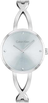 Calvin Klein Two Hand Quartz Movement Watch for Women Sculpted Embrace Collection with Stainless Steel Bangle Bracelet - Available in Silver, Gold or Two-Tone