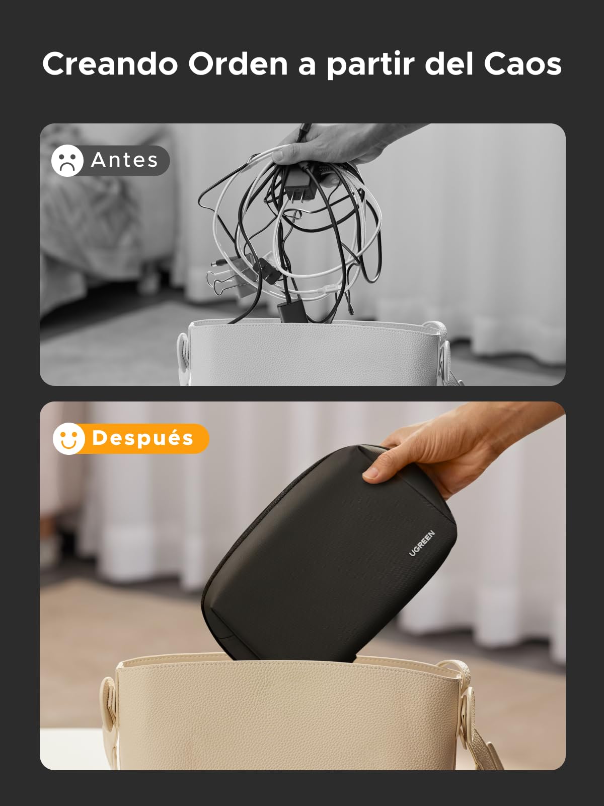 UGREEN Organizador Viaje Almacenamiento de Accesorios Electrónicos, Bolsa de Cable Impermeable Todo en Uno Negra