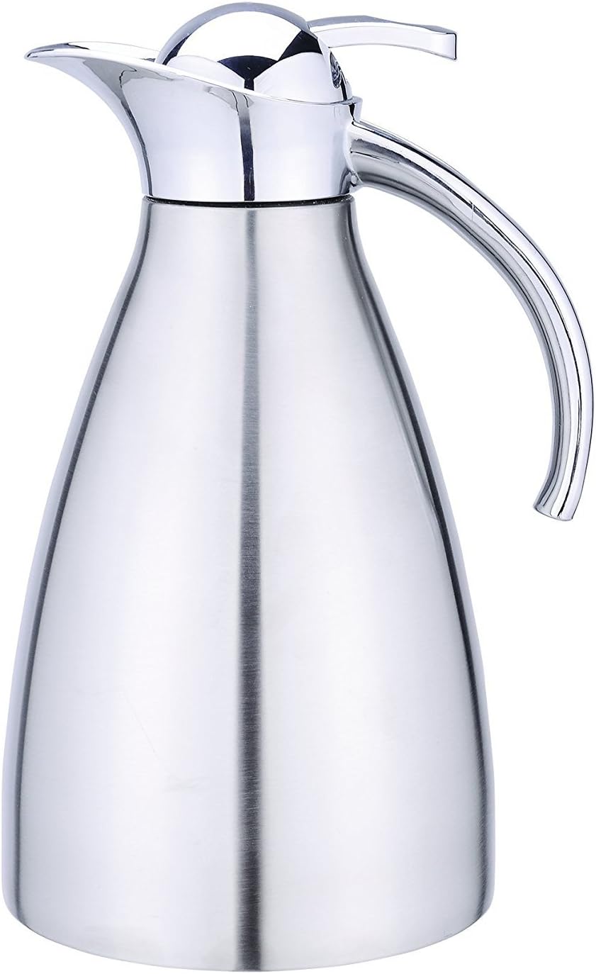 COOX 2.0L Deluxe Stainless Steel Thermal Carafe Pitcher - Unbreakable Double Wall Vacuum Insulated Jug for Coffee or Hot & Cold Drinks