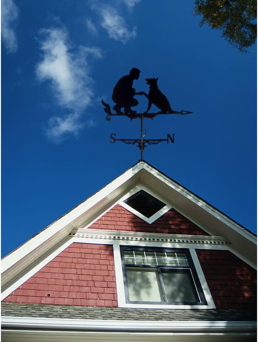 Weathervane Man Dog Weather Vane Decorative Garden Yard Wind Direction Indicator