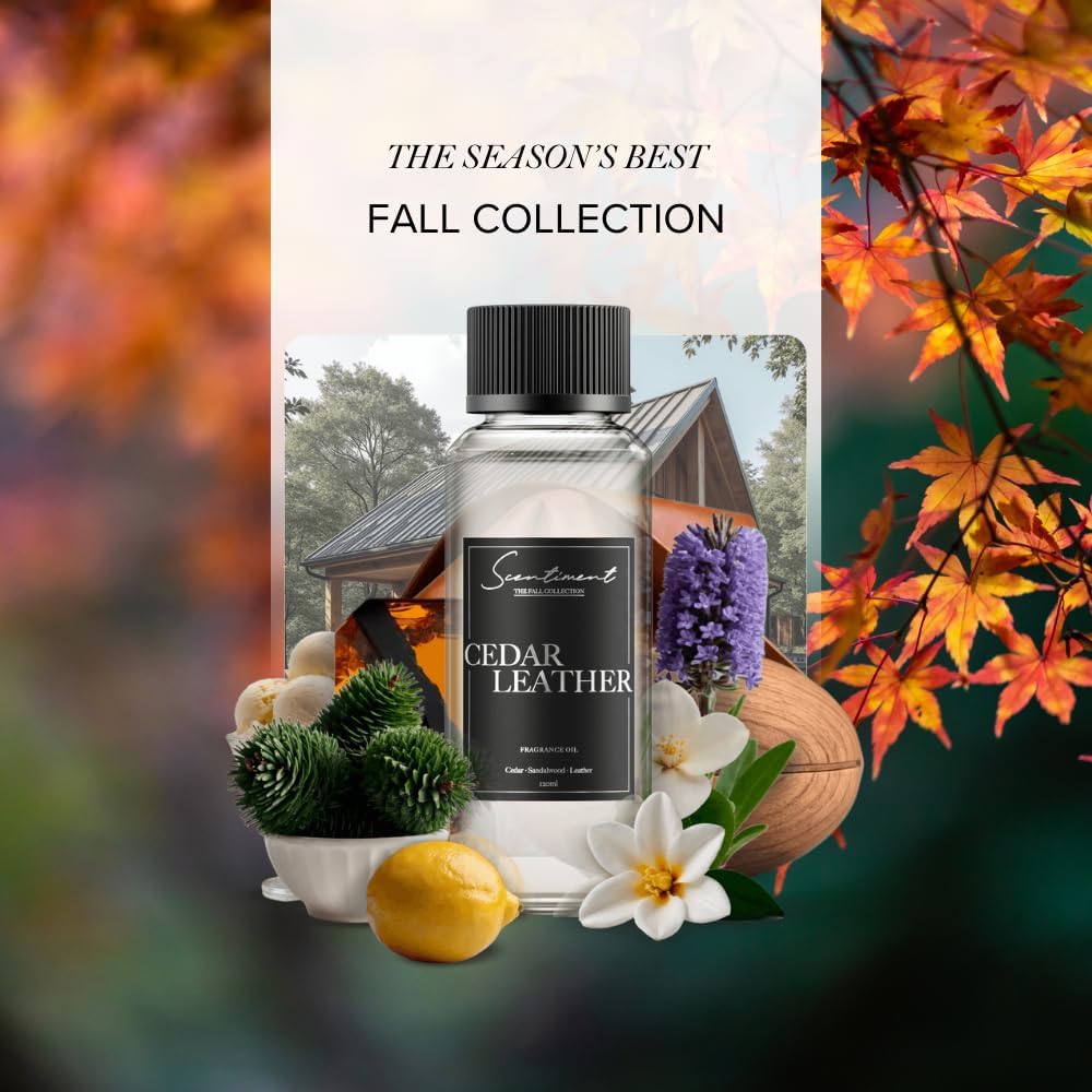 Scentiment Diffuser Oil - Cedar Leather Fall Collection | Aromatherapy Home Fragrance | Luxurious Scent with Lemon, Jasmine Sandalwood, Amber, Lavender, Vanilla, & Musk (20ml) - Image 2