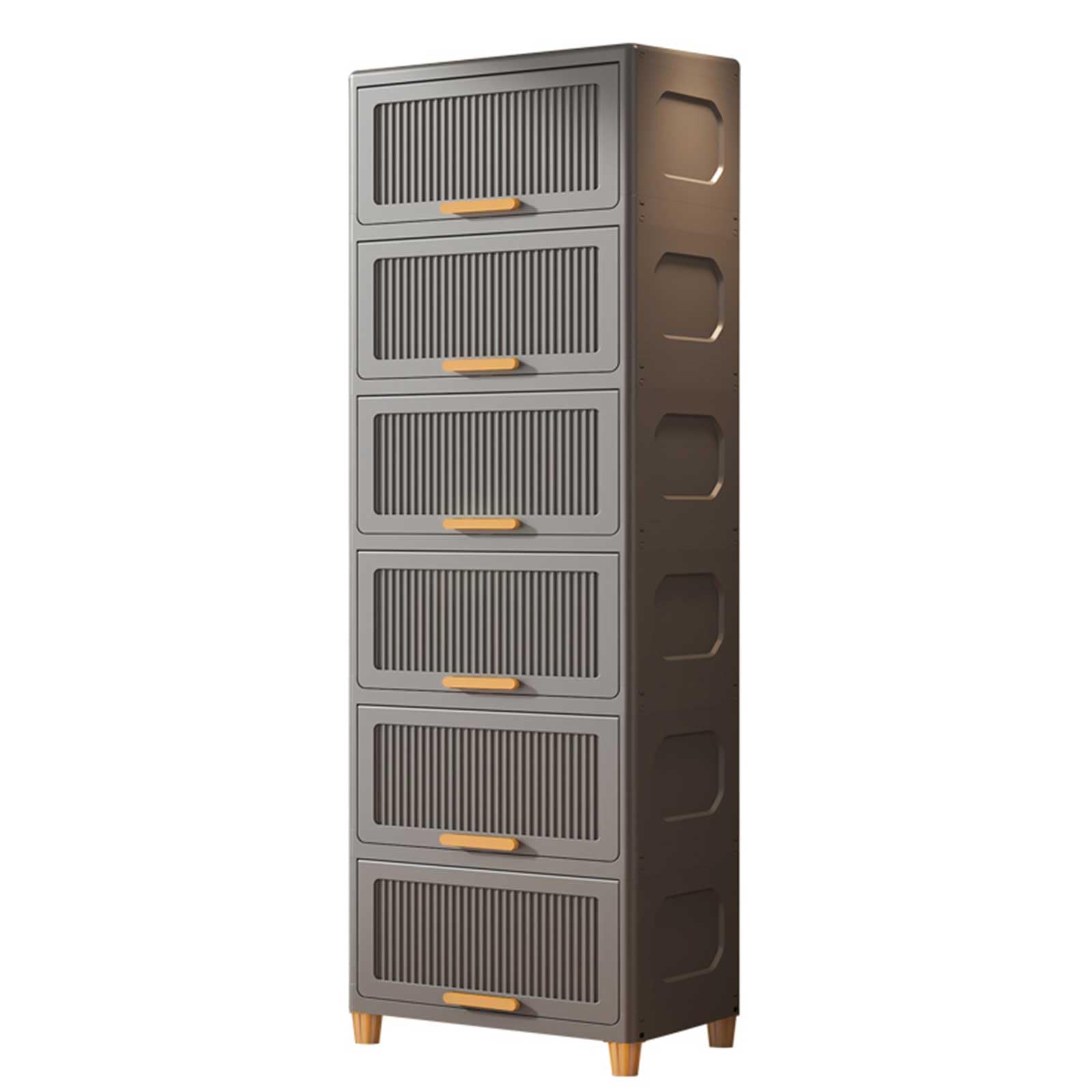 Refein Plastic Storage Boxes with Lid - 30L*6 Stackable Storage Boxes Foldable Plastic Drawers Collapsible Baskets Containers for Living Room Bedroom Organisation (6 Tier Grey)