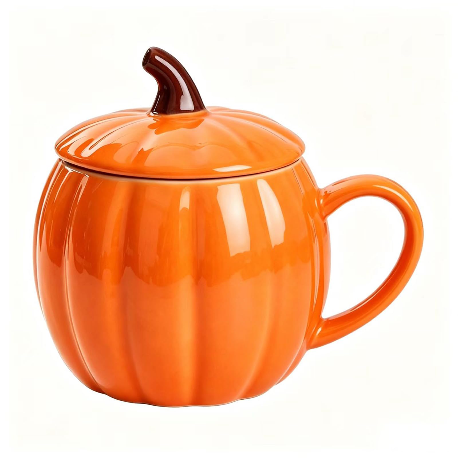 14oz Creative Pumpkin-Printed Ceramic Mug with Lid-Large-Capacity Mug, Coffee Mug with He…