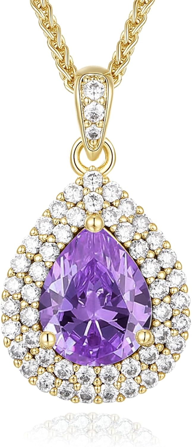Valentine's Day Gift for Wife/Her-18K Gold Plated Teardrop Birthstone Necklace- wit...