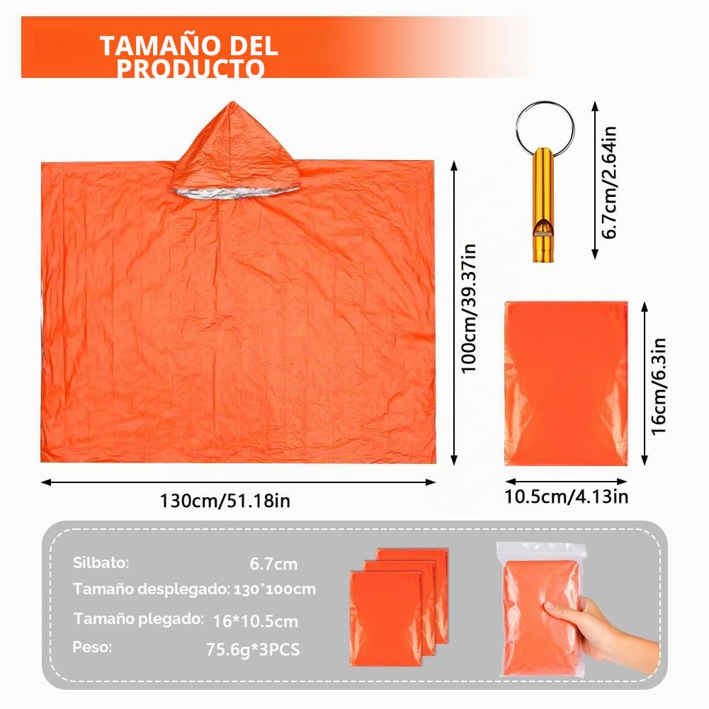 Flintronic Poncho de Supervivencia 3 PCS Mantas Térmicas de Emergencia Impermeable Aluminio Reversible