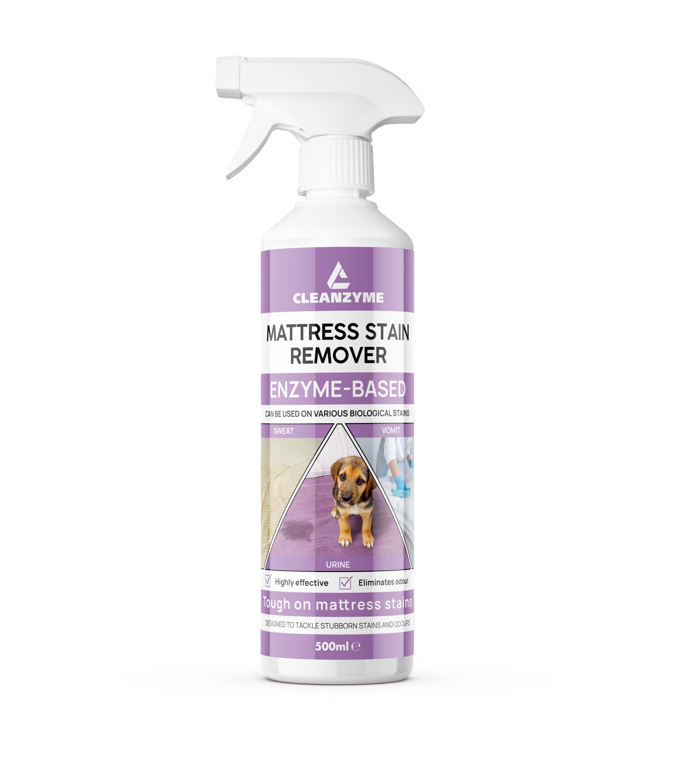 Cleanzyme - Enzyme Mattress Stain Remover Spray - Enzymatic Cleaner for Urine, Incontinence, Sweat & Odours - Professional Strength Odour Remover for Bedding, Carpet, Upholstery & Pet Stains - 500ml