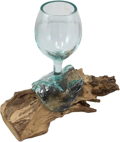 Miniatura 4 de Ebros Gift Handicraft Balinesa hecha a mano de madera natural de raíz gamal con cáliz de copa de vino fundida soplada a mano como vasos de aire,