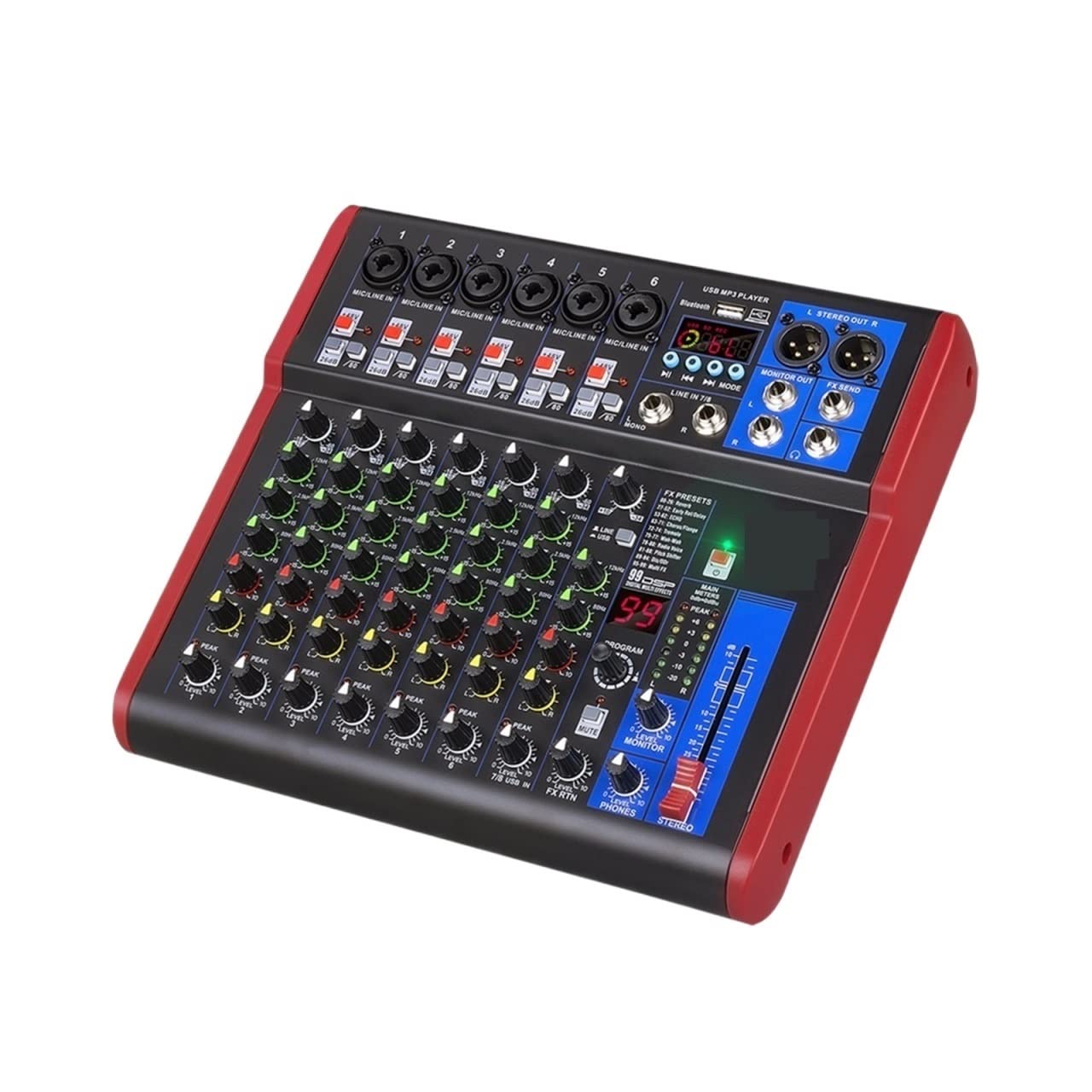DJ-Audiomixer 8-Kanal-Mixer-Schnittstelle for DJ-Mischpult-Controller-Aufnahmestudio mit 99 DSP-Digitaleffekten
