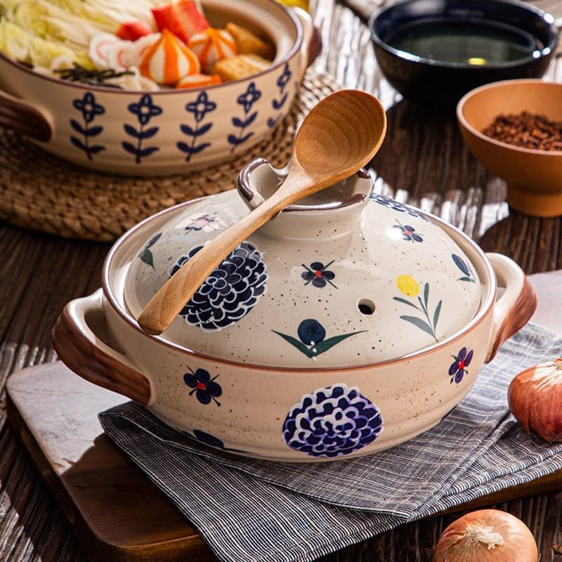 Olla de barro japonesa de 2 litros con tapa para estofados y sopa 3