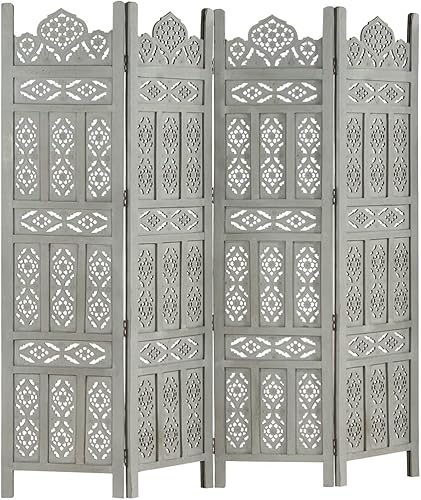 Miniatura 6 de Loibinfen Divisor de habitación de 4 paneles tallado a mano, separadores de habitación plegables independientes, divisor de habitación plegable de