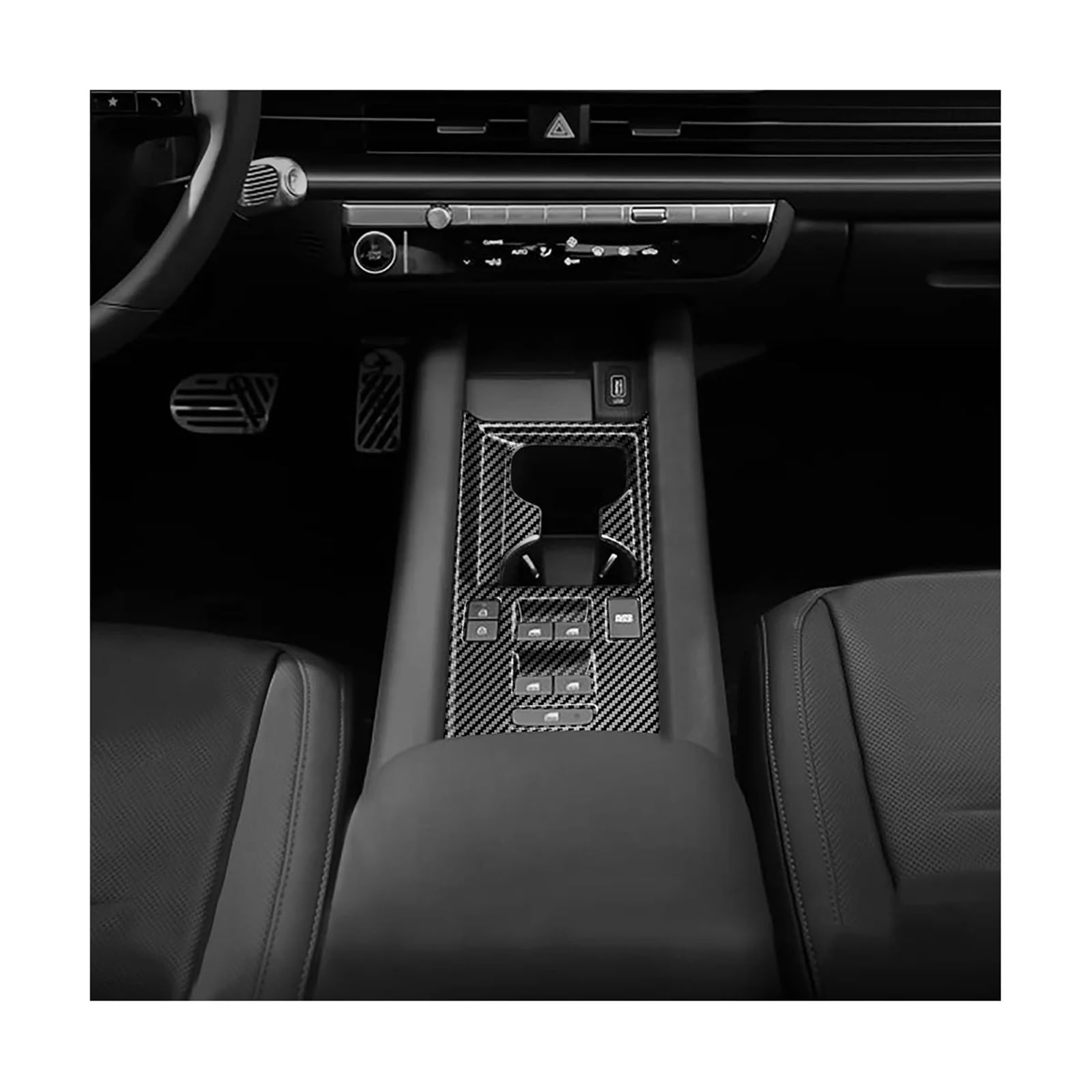 Pour Hyundai IONIQ 6 2022 2023 + LHD voiture en Fiber carbone Console centrale eau support verre décoration couverture garniture autocollant Revêtement carbone console centrale Panneau