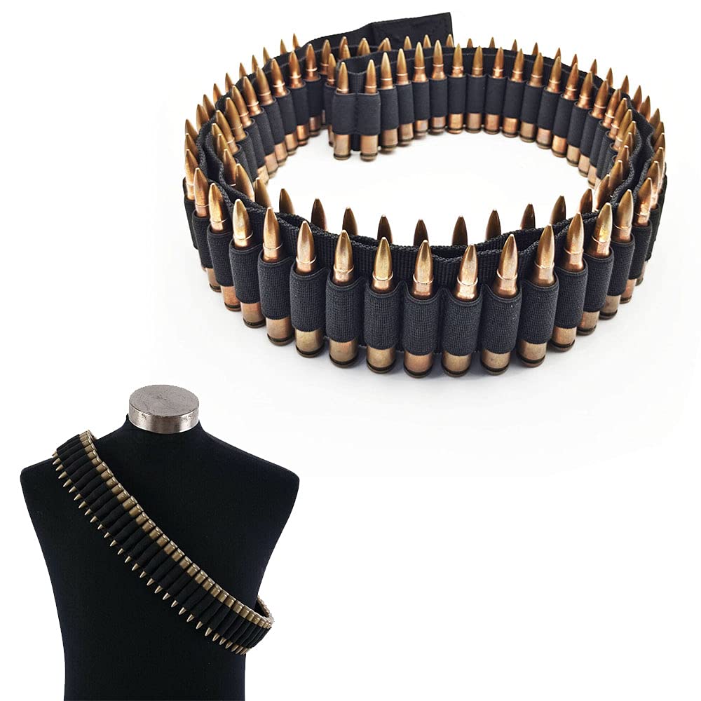 Tactical 100 Rounds 56" Rifle Pistol Bullet Cartridge Bandolier Ammo Belt Shell Holder Hunting Shooting for .357 7.62x39mm .38 .410 30-30 .270 9mm