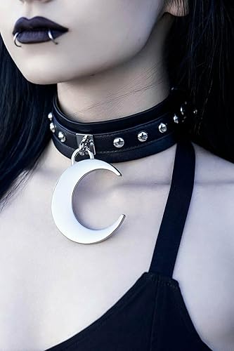 Miniatura 2 de Killstar Gargantilla Lunar Daze Moon Studded Collar Goth Punk Grunge Charm, Cuero sintético, No es una piedra preciosa