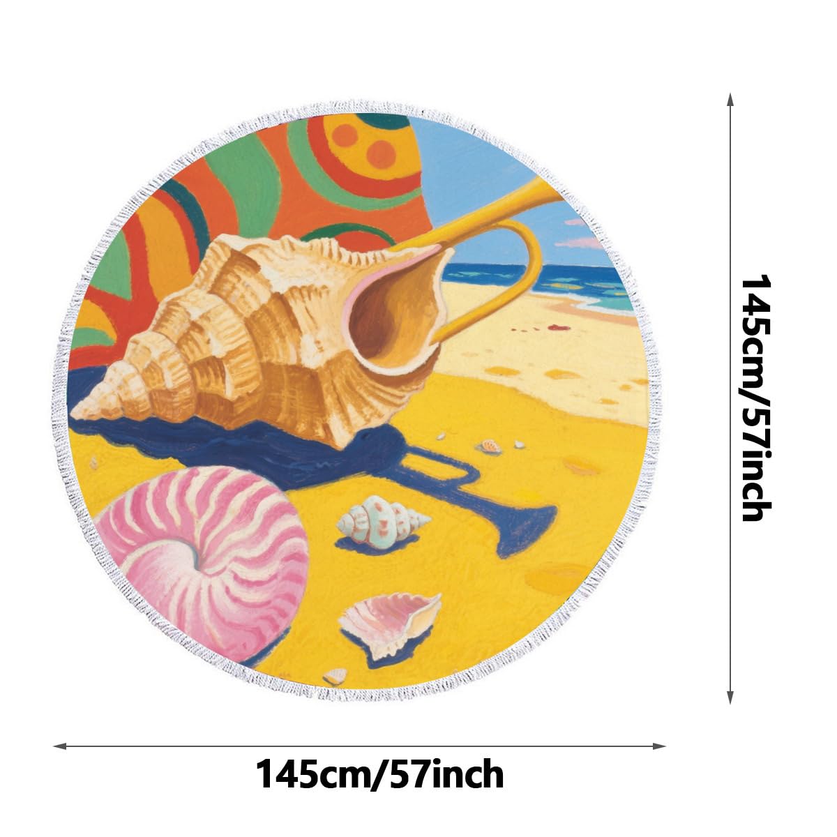 1/2PACK 145 cm Conchina di Asciugamani Rotondi in Microfibra, Asciutto rapido, Sabbia, Asciugatura Rapida per Campeggio, Palestra, Nuoto, Spiaggia