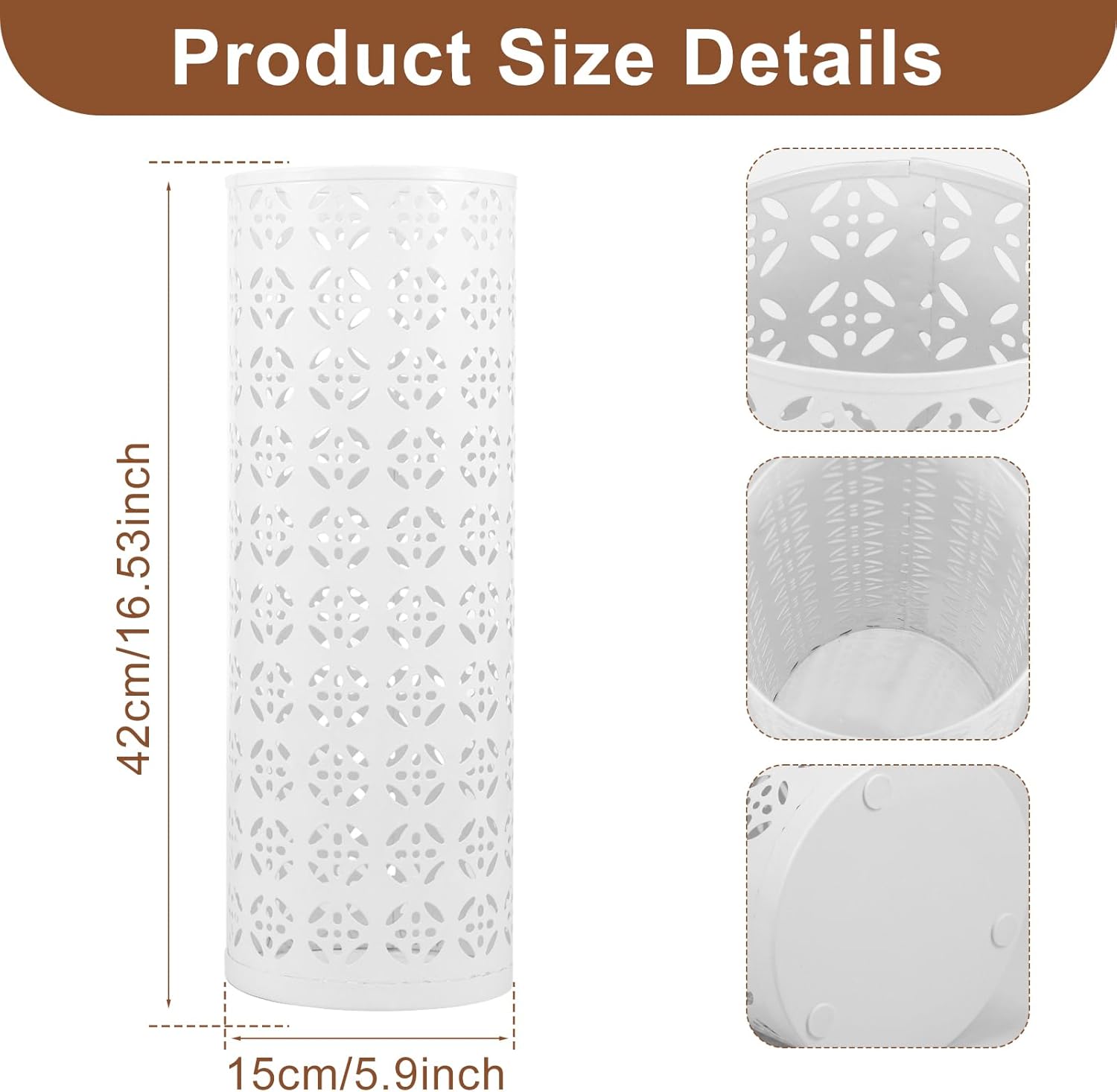 Umbrella Stand for Entryway, Metal Umbrella Holder, Freestanding Umbrella Stand Round Umbrella Holder Bin Waterproof Umbrella Storage Rack Indoor Walking Stick Holder for Home Entryway(15*42cm,White)