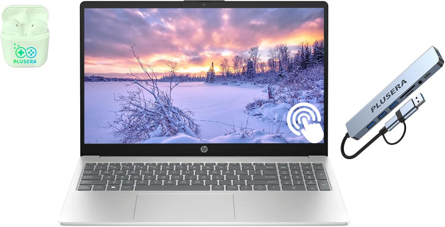 HP 15.6" Touchscreen Business Laptop, 32GB RAM 1.5TB Storage (1TB SSD+512GB Docking Station Set), 6-Cores Intel Core i3, Windows 11, PLUSERA Earphones