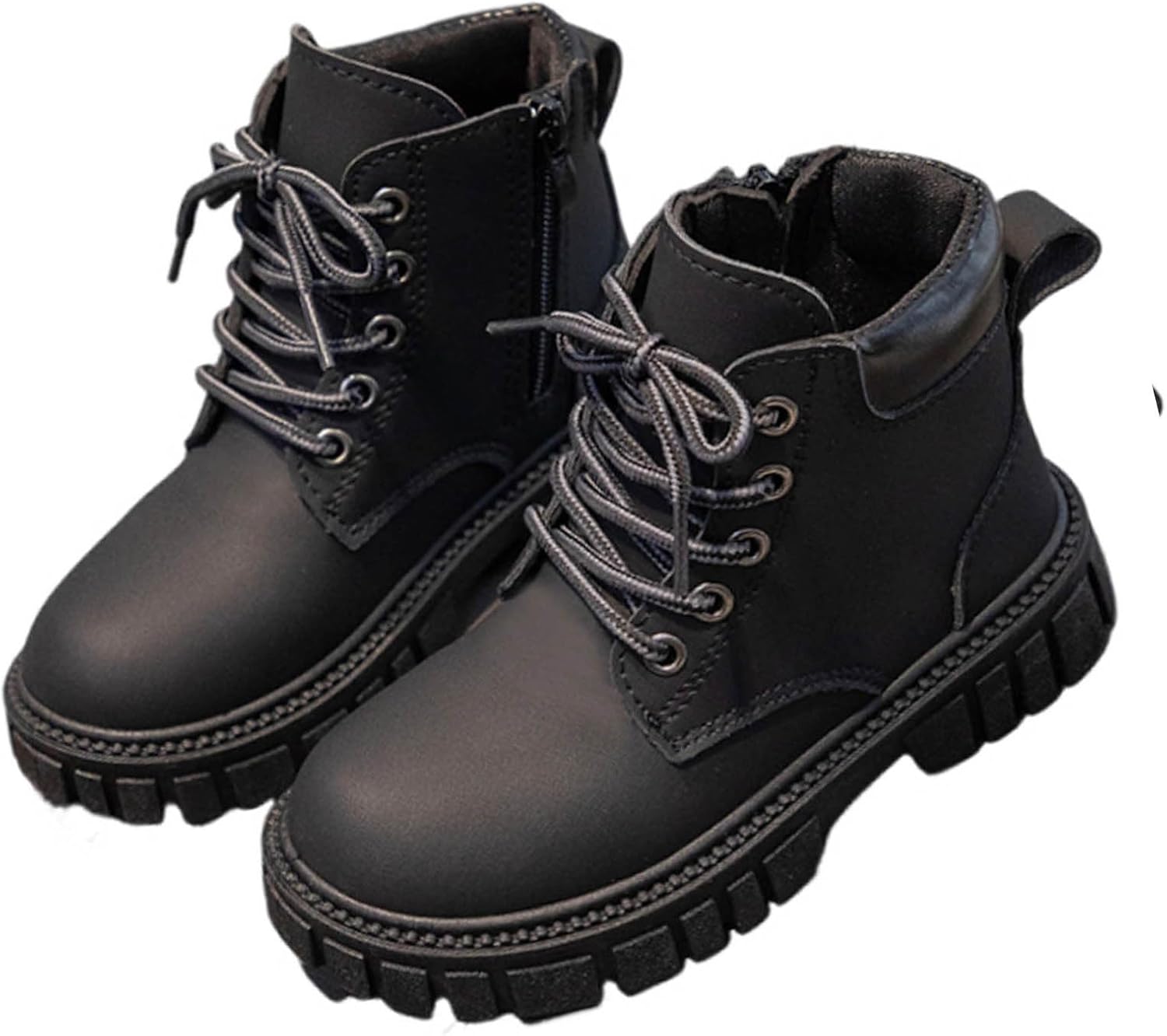 Boys Girls Ankle Boots Side Zipper Booties Lace-up Fall Winter Fashion Leather Snow Shoes Hiking Outdoor Boot