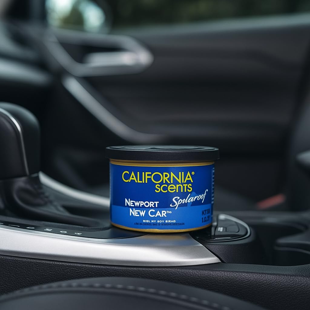 AutoFullCar – California Scents Ambientador de Coche Aroma “Coche Nuevo” – Fragancia Duradera (hasta 30 Días) – Intensidad Regulable – Formato Lata 42 g – Aroma Fresco y Premium (2 UNIDADES)