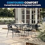 Flash Furniture 5-Piece Patio Dining Set with 31.5" Square Glass Metal Table and 4 Stackable Slat Back Chairs, Indoor/Outdoor Bistro Set, Black - Image 3