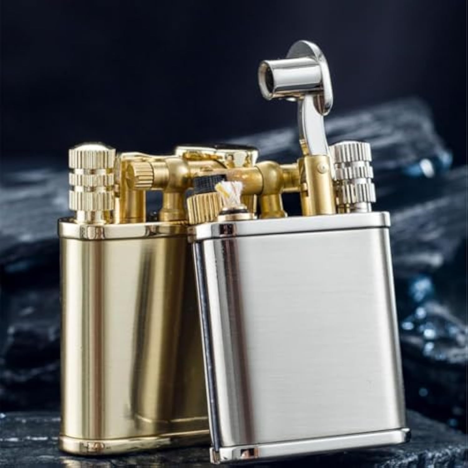 Two-in-one Kerosene Lighter, Side Sliding Grinding Wheel Ignition + 10,000-time Match Ignition, Zinc Alloy Body, Recyclable, Gift, Collection(Blue)