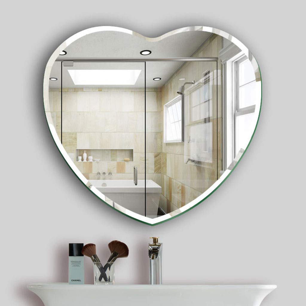 Specchio Espejo de baño sin Marco en Forma de corazón con borde biselado para entrada, tocador, Sala de estar y dormitorio (Tamaño: 56 x 60 cm)