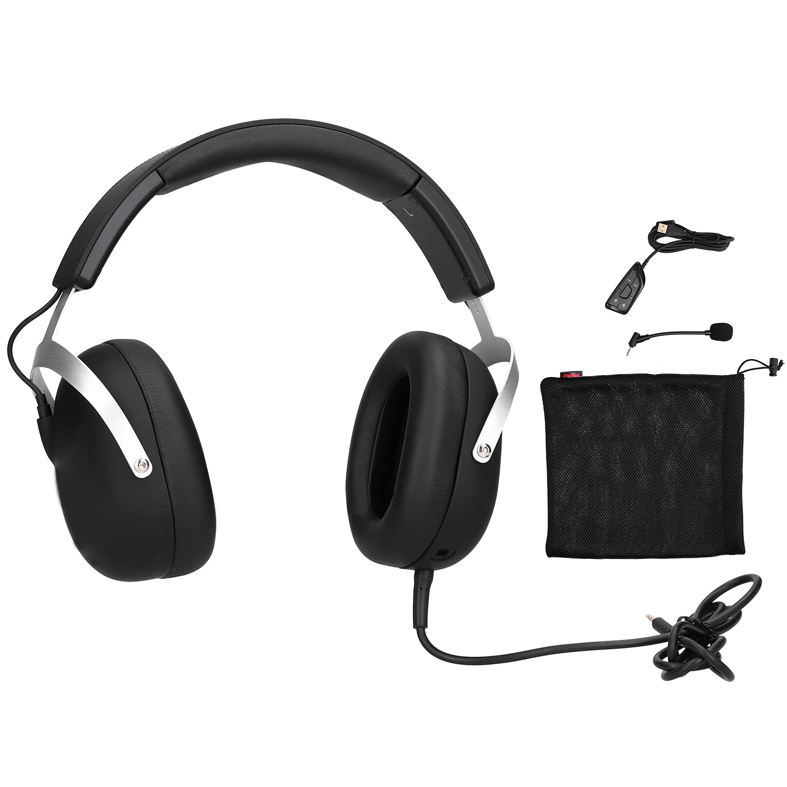 Gamingowy Zestaw Słuchawkowy Nauszny z funkcją Clear Call i Trybem LOL/PUBG do Laptopa PC, Konstrukcja ze Szczotkowanego Metalu Zapewniająca Wygodne Noszenie