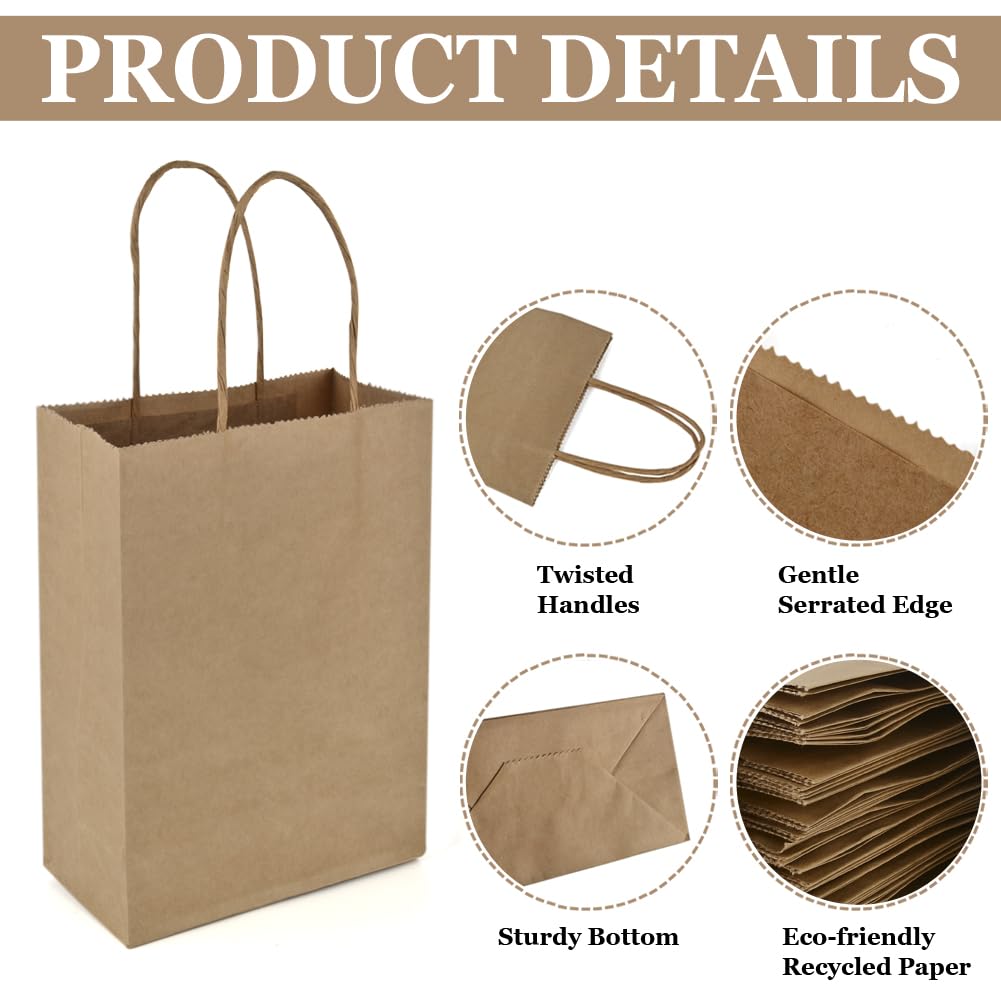 CLTPY Lot De 50 Petits Sacs En Papier Avec Anse, 15 X 8 X 21 Cm, Petits Sacs En Papier Kraft Avec Poignée En Cordon, Pour Mariage, Noël, Emballage Cadeau