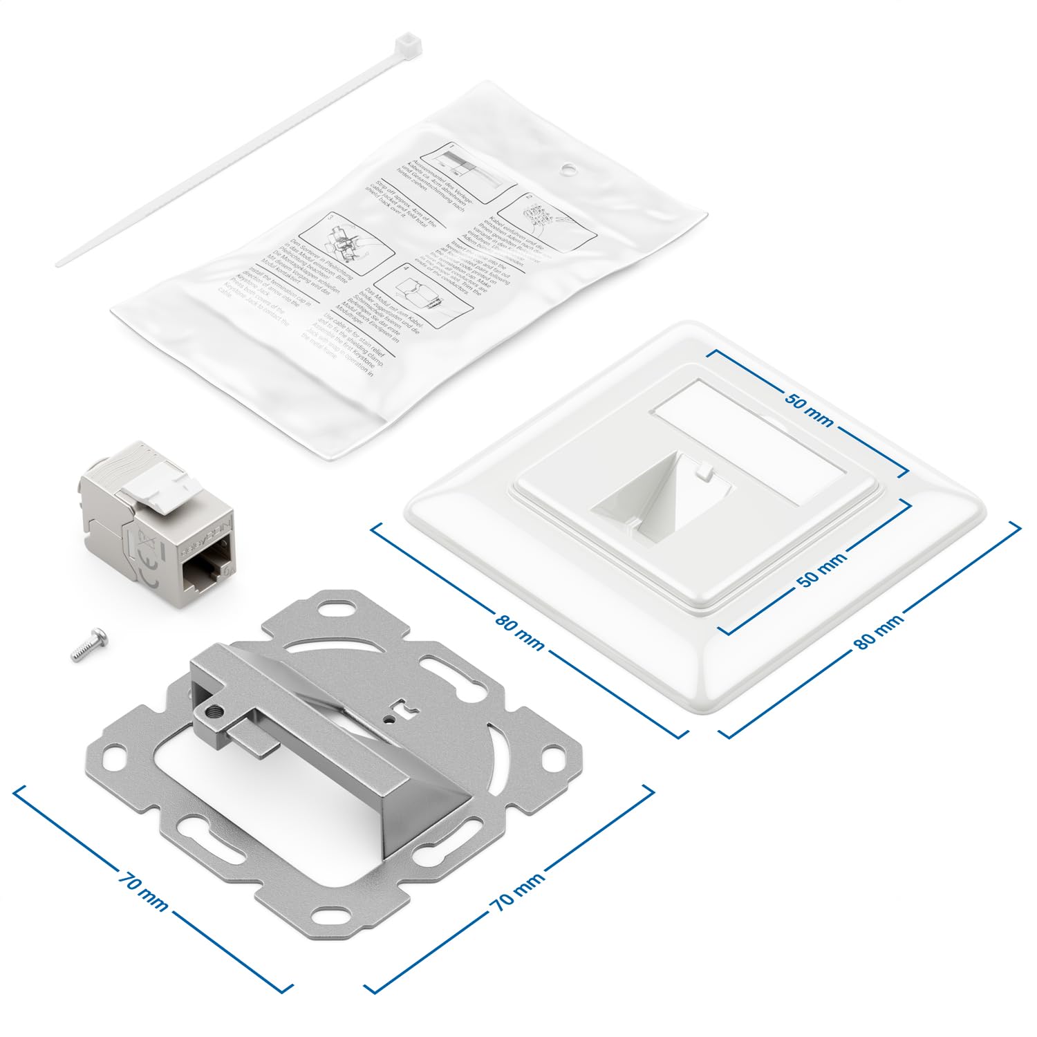 deleyCON 10x Toma de Red CAT6a Empotrada con RJ45 Keystone - 10 Gbps, STP Blindada, Caja de Datos para Cables Patch, Cables de Red, Cableado Ethernet, Gigabit LAN, Blanco