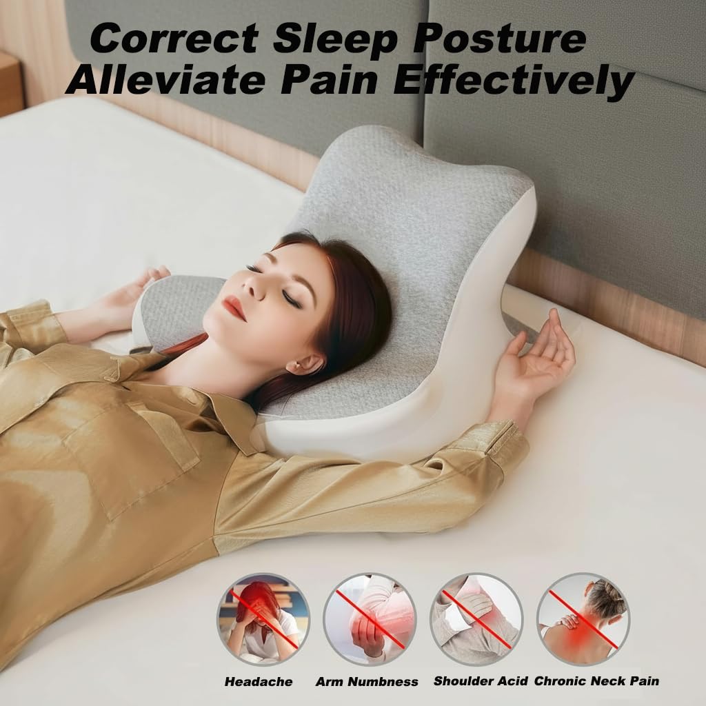 Cuscino Cervicale Ergonomico,Cuscino in Memory Foam per Dormire Per Laterali,Supini e Proni,Federa Sfoderabile e Lavabile