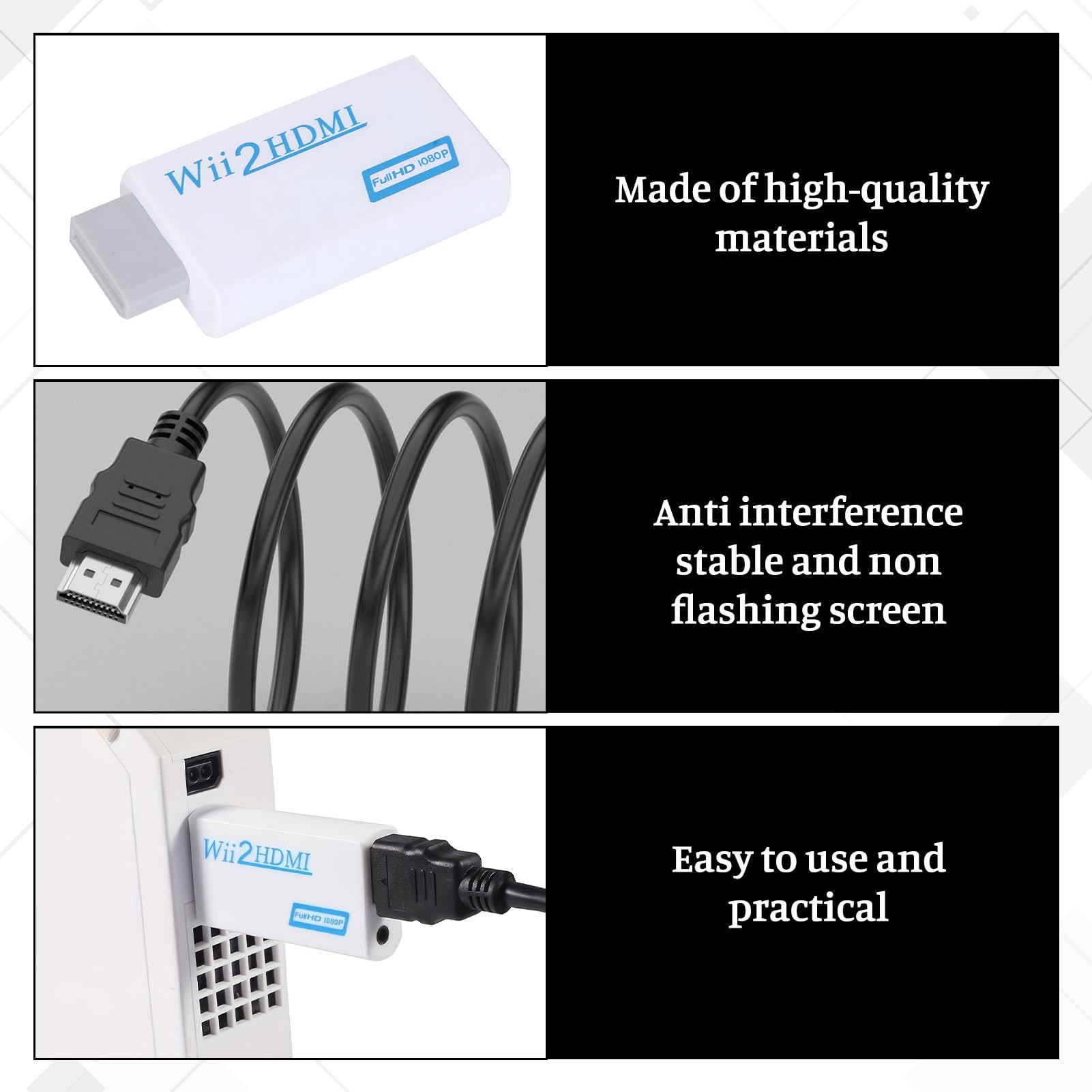 Wii HDMI Adapter with 1m Cable,2 Pcs Wii To HDMI Adapter, for Nintendo Wiis, Supports All Wiis Display Modes — view 3