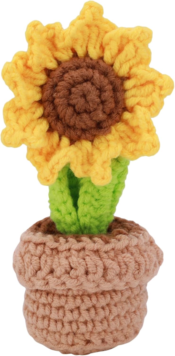 Crochet Potted Flowers Artificial Flower Pot Gifts Potted Flowers Knitted Potted Plants Hand Knitted Flowers Pot for Home Office Desktop Ornament, Gift for Lover or Family