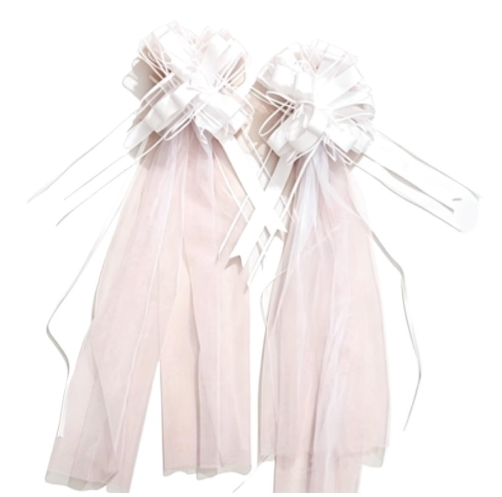 Autoschleifen Hochzeit 10–20 Stück weiße Hochzeitsschleifen | Mit langen Tüllschwänzen for Kirchenstuhl-Gang-Dekoration, Verlobungsfeier, Hochzeit, Autodekoration(10pcs)