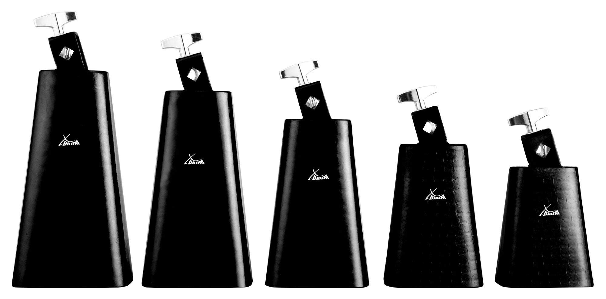 XDrum HCB Cowbell Set - 5 Kuhglocken für Drums und Percusson - Größen 4" 5" 6" 7" 8" - Aus Stahl - An Schlagzeug montierbar - Schwarz