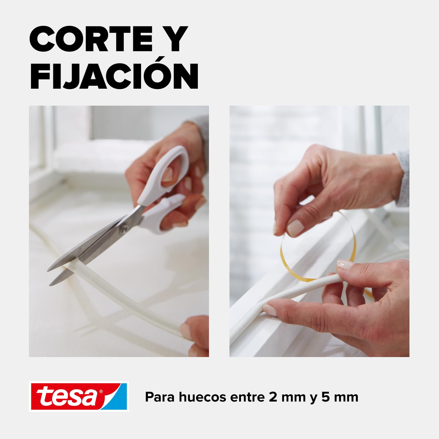 tesa INSULATION L junta de goma - Junta autoadhesiva para el aislamiento de huecos en ventanas y puertas - Blanca - 25 m x 9 mm x 5,5 mm