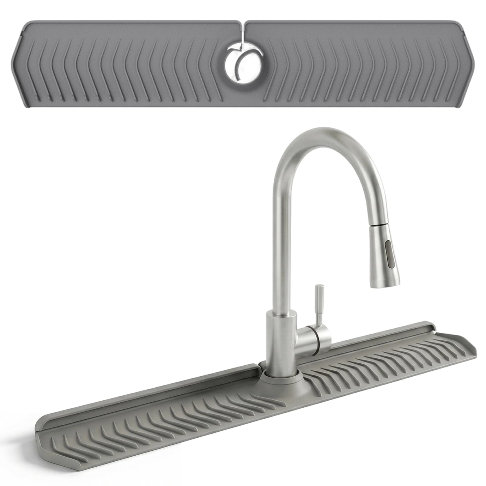 StaZamor 30 Inch Long Silicone Sink Splash Guard, Foldable Sink Faucet Mat with Adjustable Lock for Kitchen Behind Faucet, Anti-Splash Barrier, Grey