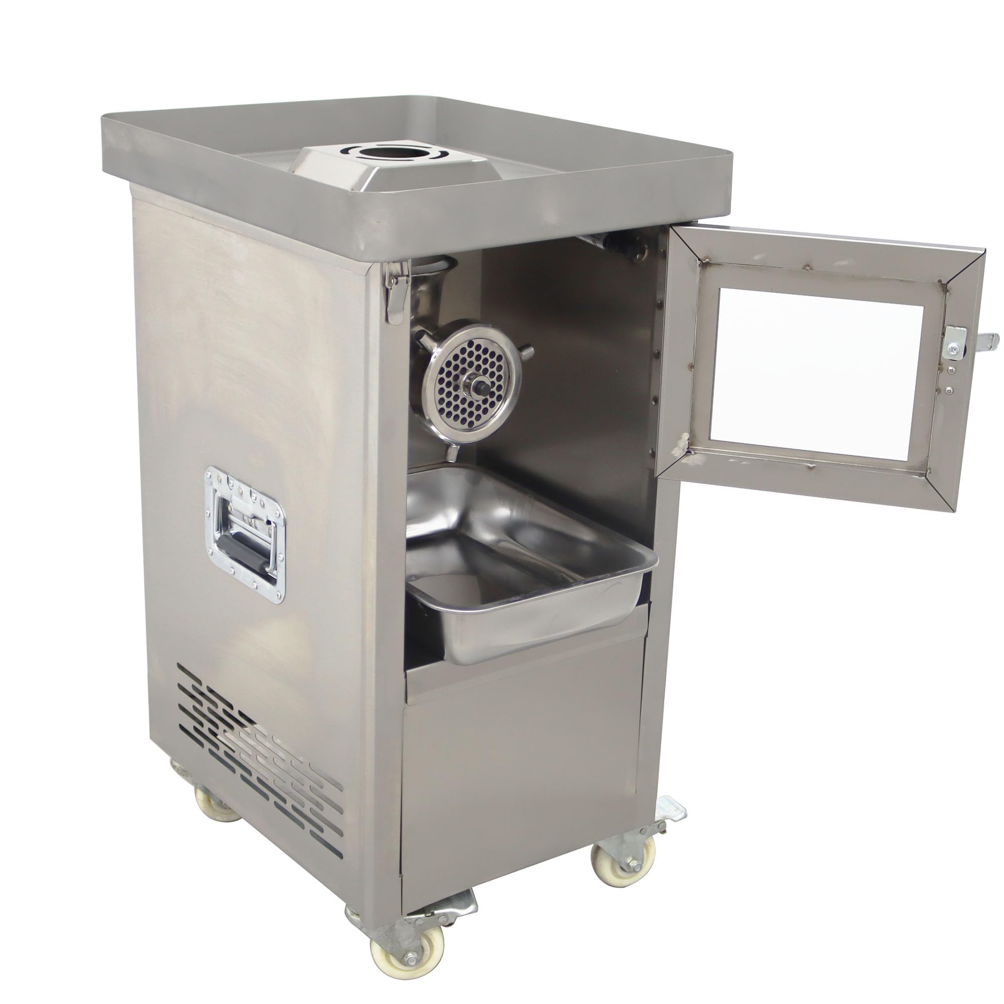 HQHAOTWU Electric Meat Grinder Stainless Steel Meat Mincer Sausage Stuffer Filling Grinding Machine Commercial Meat Grinders 8mm Sieve Plate with Tray for Supermarket, Restaurant 2200W 400KG/H