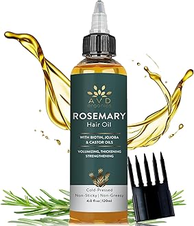 AVD Organics Pure Rosemary Oil for Hair Growth (4.05 fl oz) Infused with Biotin Jojoba & Castor Oil | Hair strengthening Treatment | Nourishing & Volumizing– Strengthening, | Non-GMO Verified