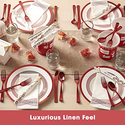 By Madee 50 Pcs PREMIUM Holiday Napkins Disposable | Red Disposable Napkins | Cloth Like Christmas Disposable Hand Towels for Bathroom | Metallic Foil Stamped | Thicker and Softer than Others – Image 3