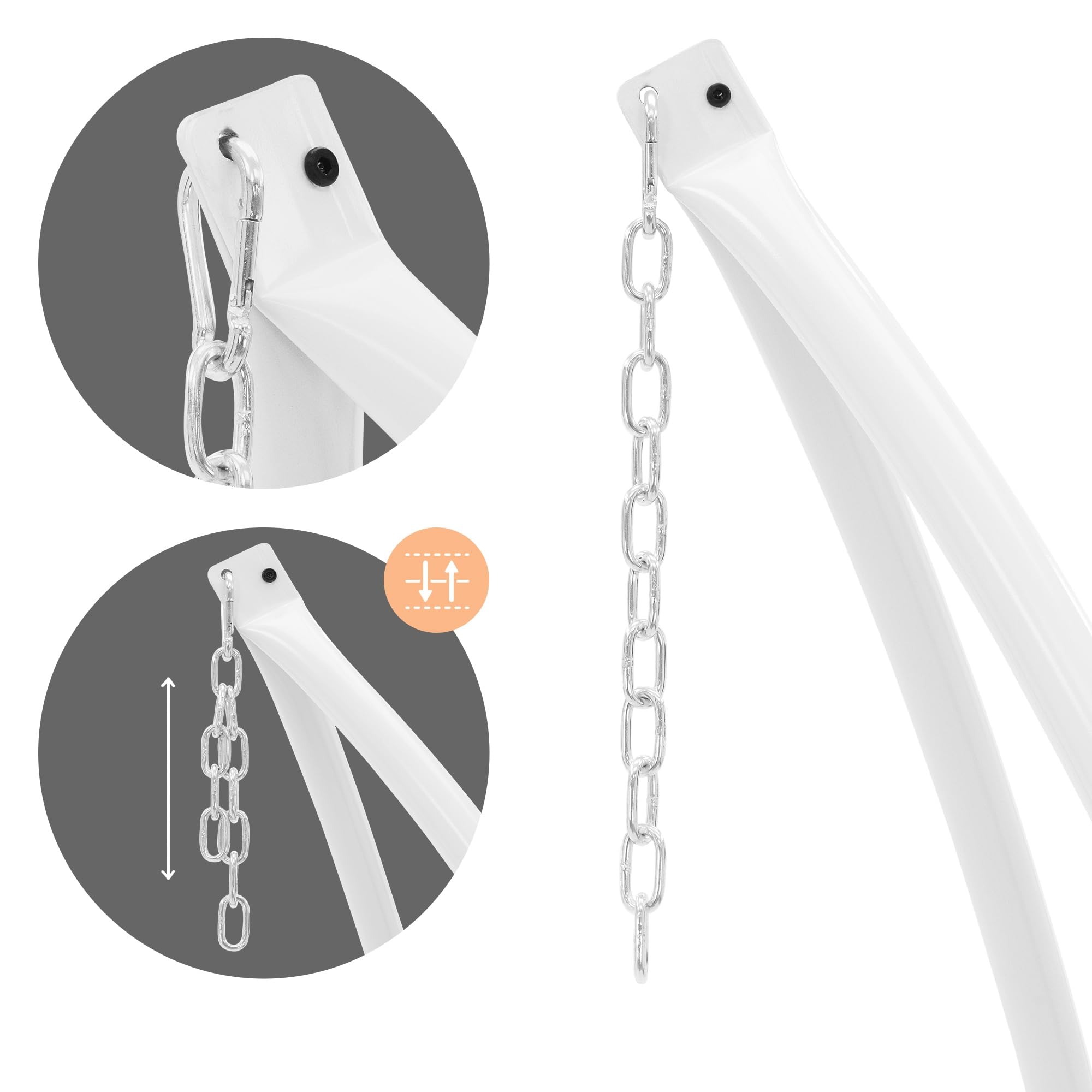 ECD Germany Châssis de Fauteuil Suspendu 208 cm Blanc en Métal Charge Max. 120 kg Cadre Chaise Suspendue Indépendant Soutien Hamac Siège Accrocher Balancelle Support de Fauteuil Chaise à œufs Jardin