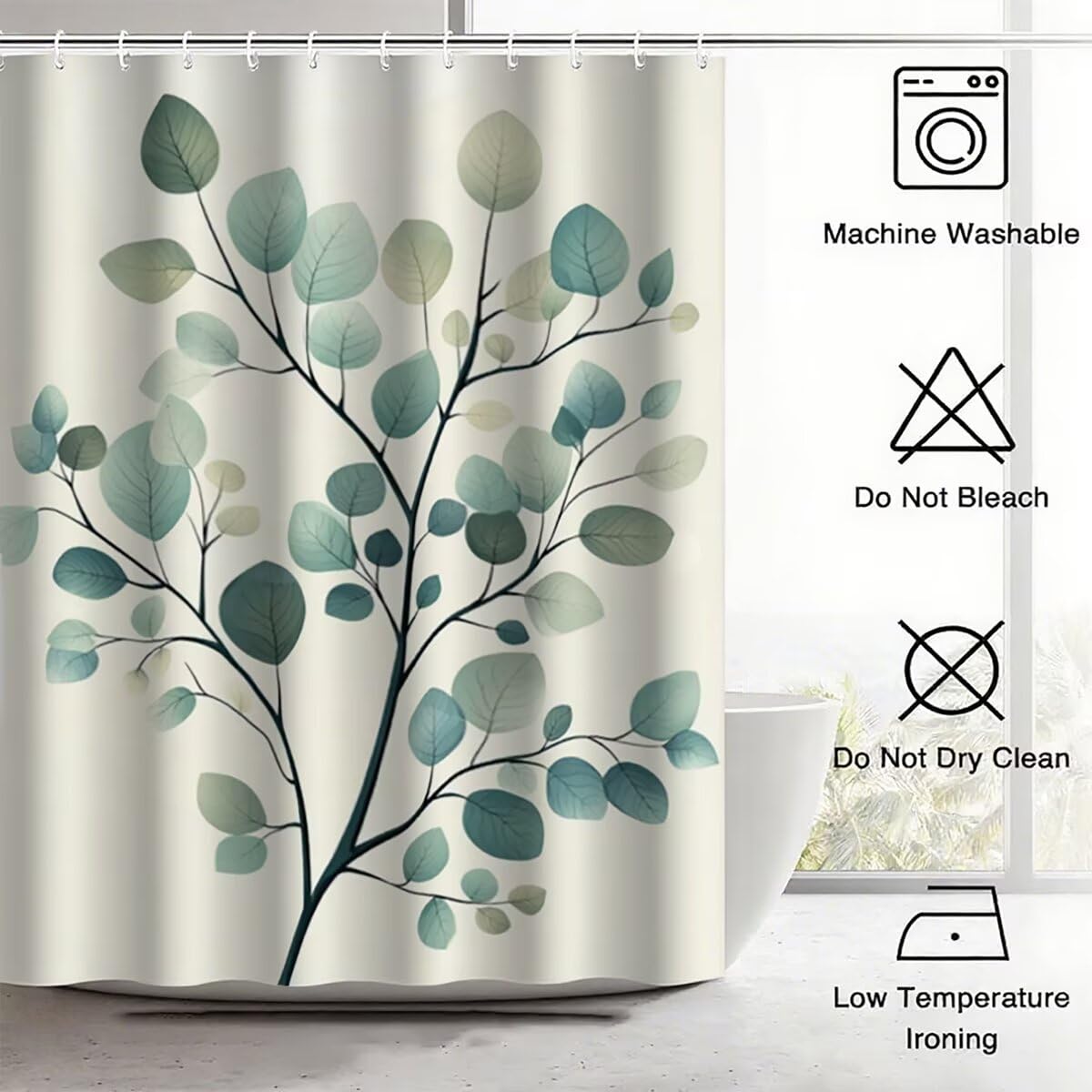 Beige Duschvorhang 240x200, Duschrollo mit 12 Duschvorhang Haken, Anlage Shower Curtains Beschwerter Saum, Waschbar Polyester Stoff Wasserdicht Extra Lang für Badewanne Badezimmer, Geschenke -3659